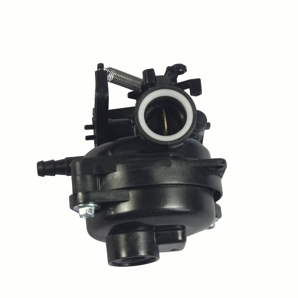 Black carburetor with round intake throat and metal return spring