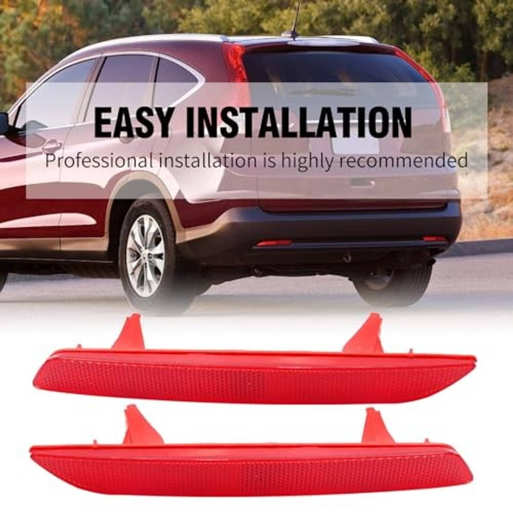 Red rear bumper reflector pair installed on a vehicle rear