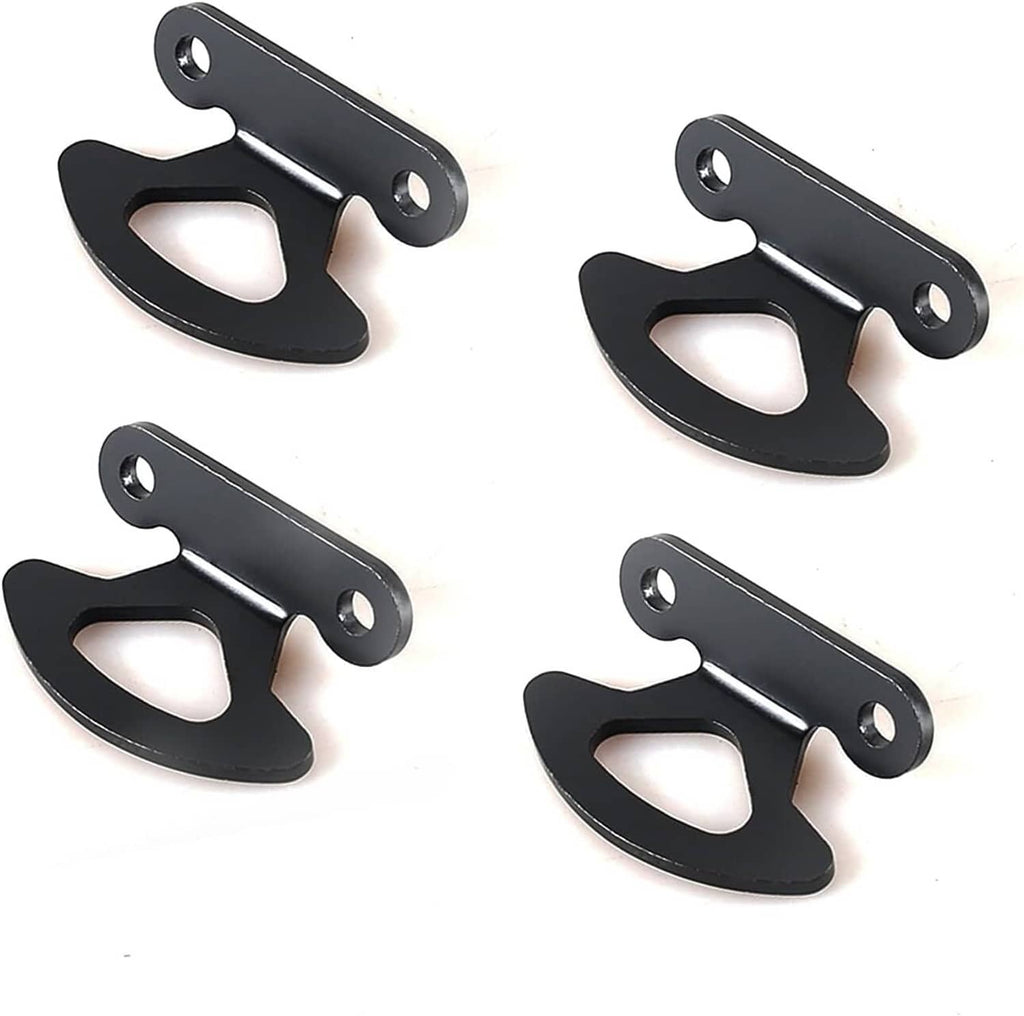 Set of black truck bed tie-down hook anchors with mounting holes for inner bed use