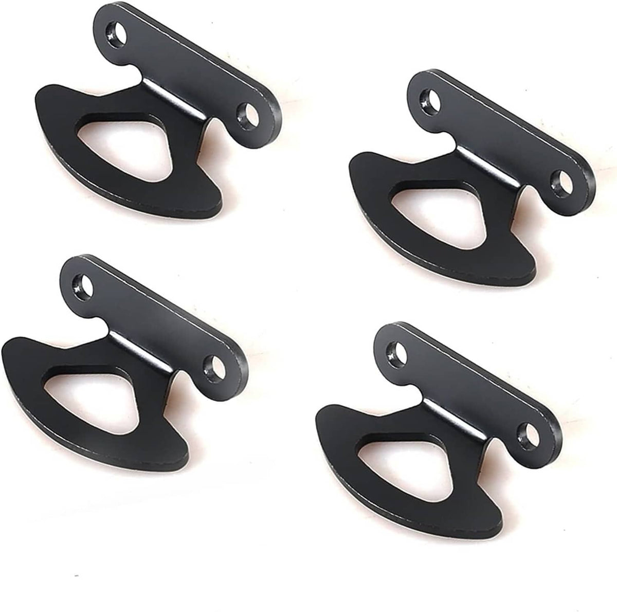 Set of black truck bed tie-down hook anchors with mounting holes for inner bed use