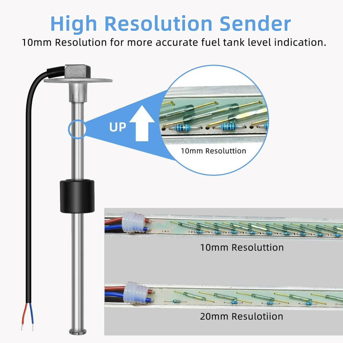 Fuel sender with 10mm resolution detail and wiring leads