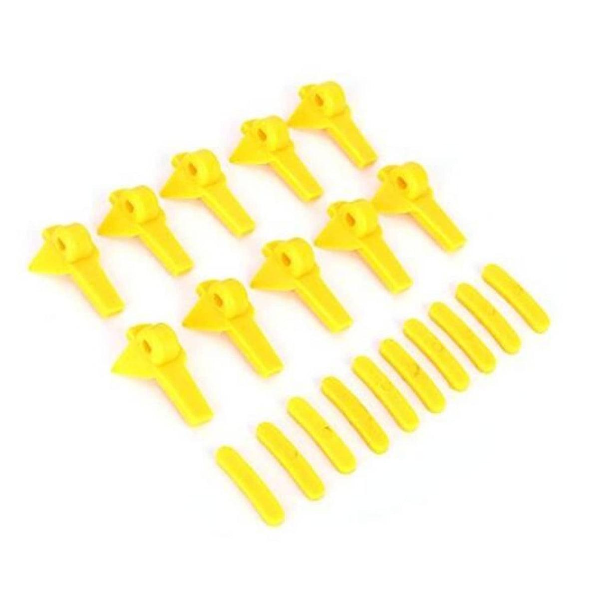 Set of 20 yellow tire changer head protectors and mounting inserts, molded plastic pieces