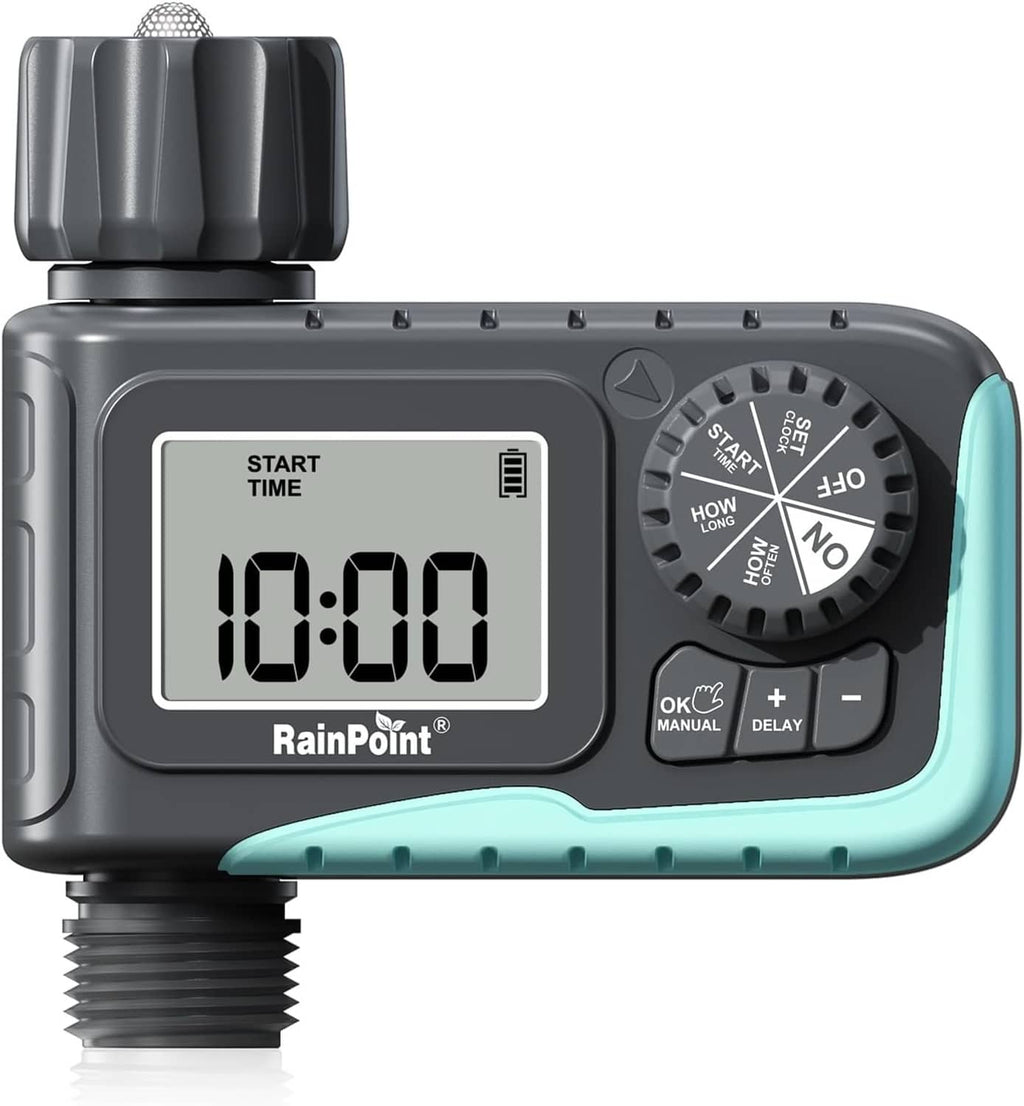 RainPoint programmable sprinkler timer with LCD start-time 10:00 and dial control