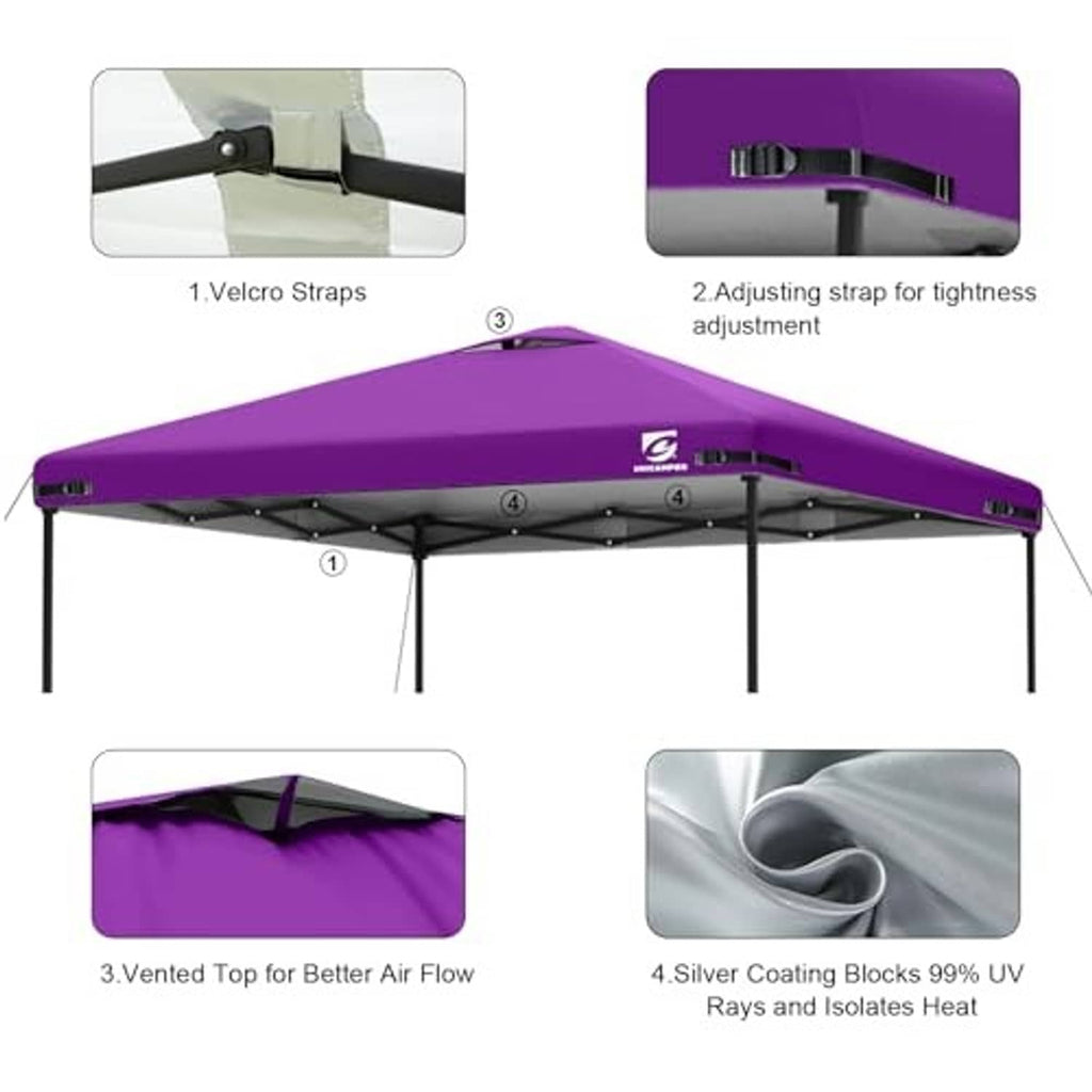 Purple canopy top cover with Velcro straps and vent for better airflow