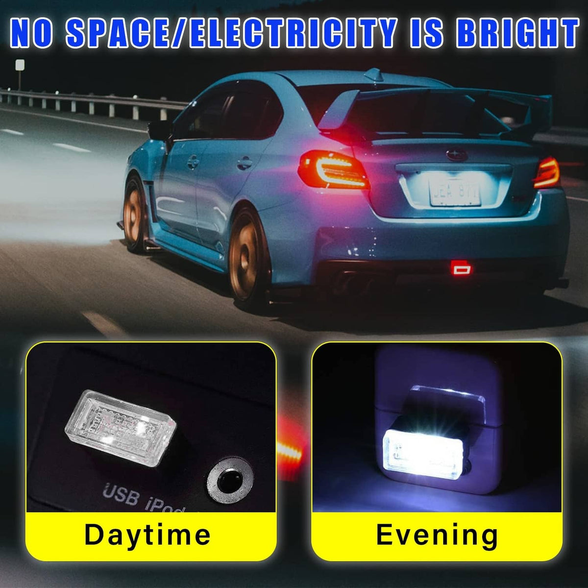 USB LED car interior light, compact white-glowing module for dashboard