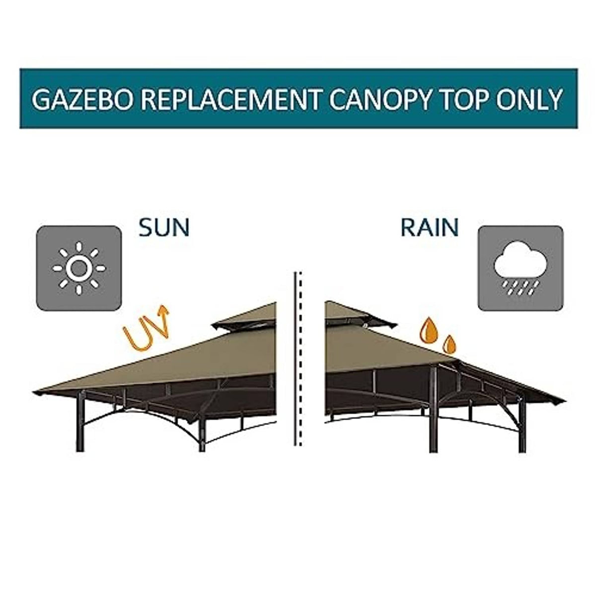 Khaki double-tier gazebo replacement canopy top for sun and rain protection