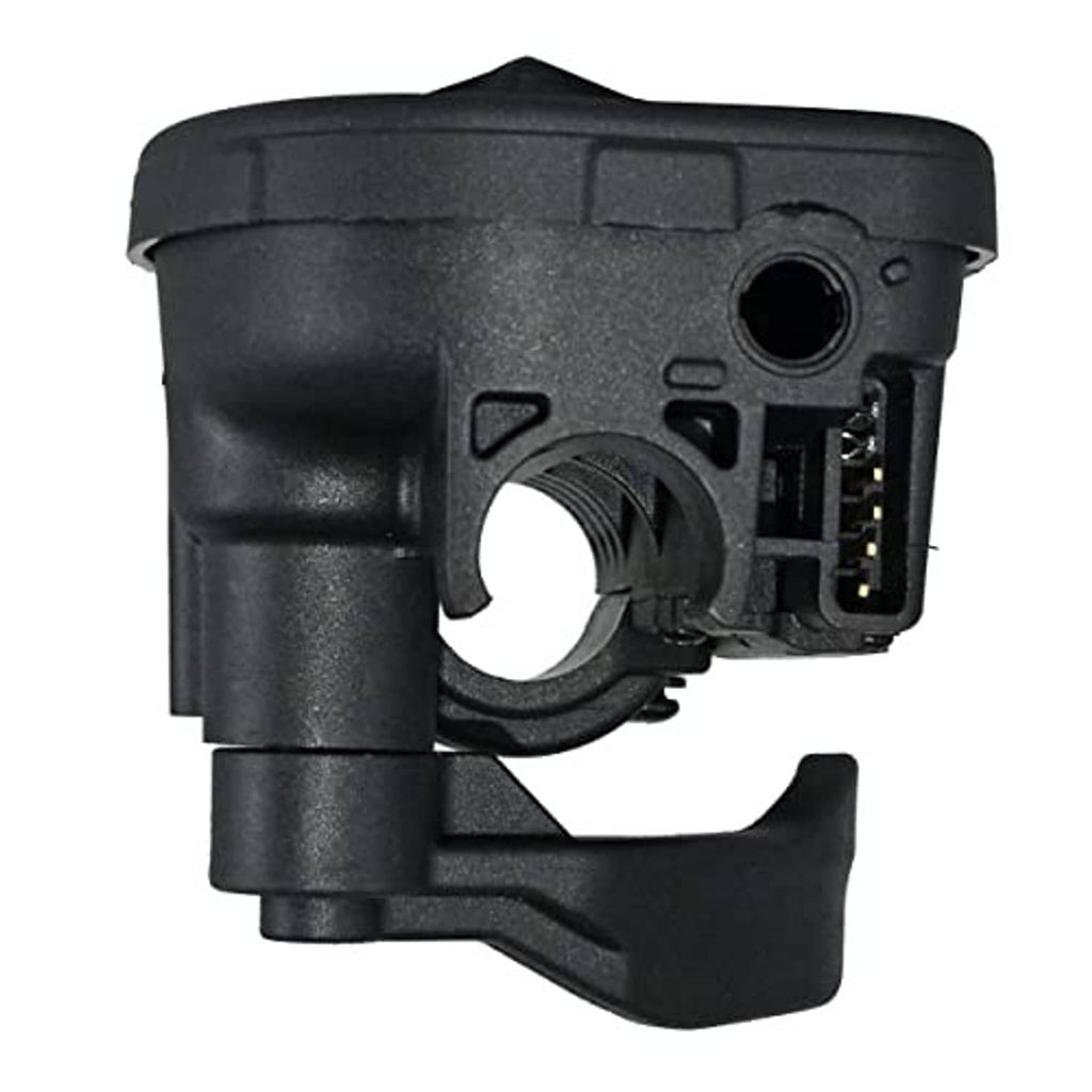 Thumb throttle lever switch, black housing with circular mounting hole and wiring