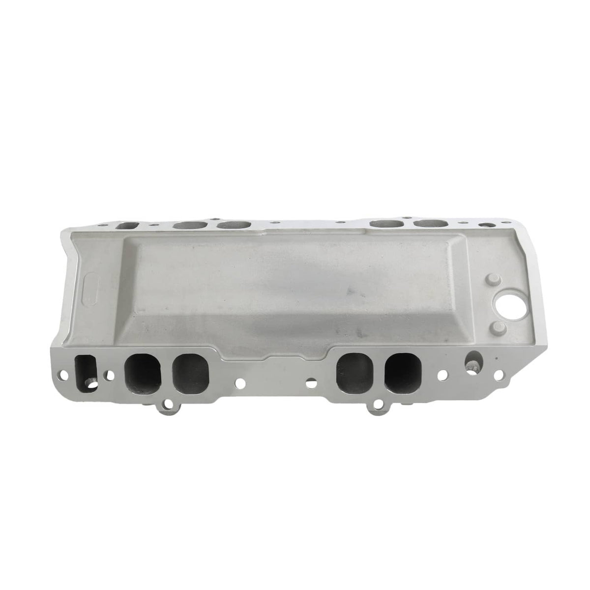 Dual-plane intake manifold with rectangular cavity and paired intake ports along bottom edge.