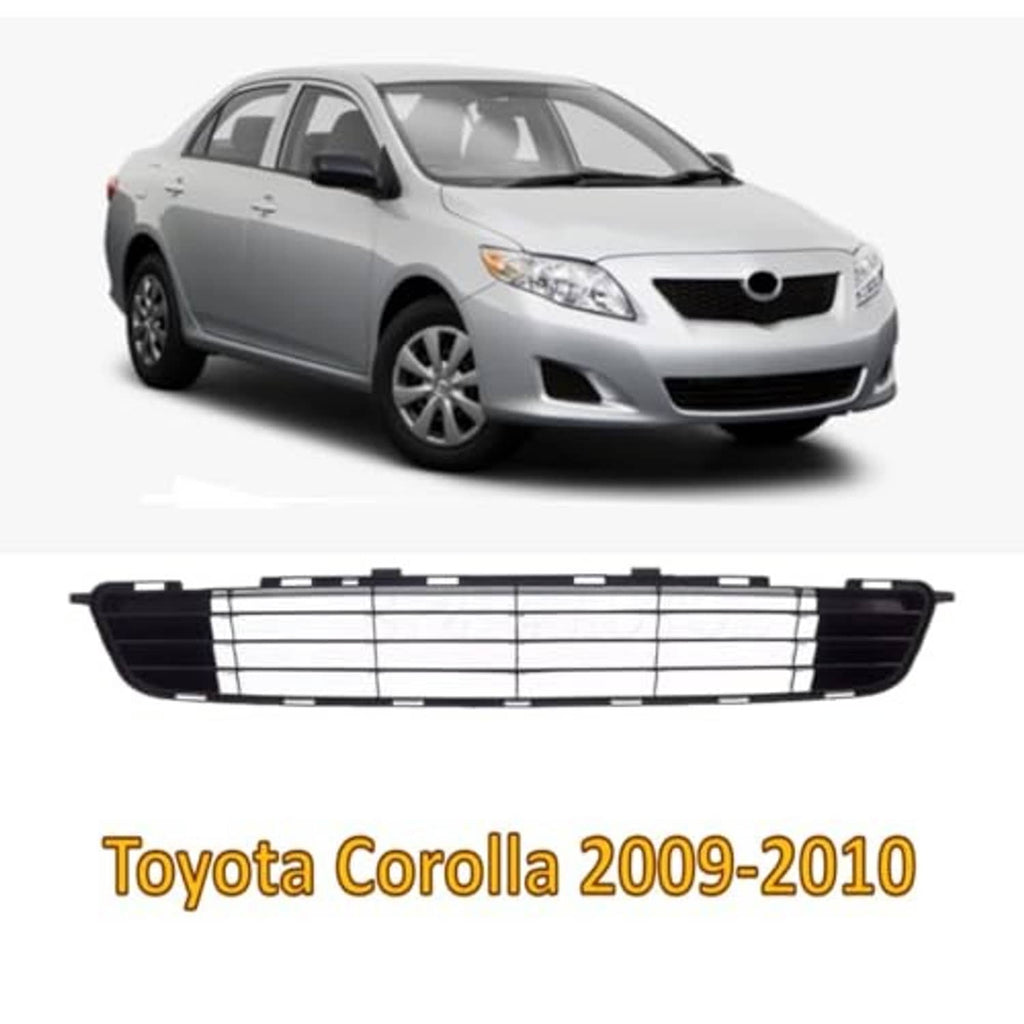Front bumper grille, black with chrome horizontal slats and round opening