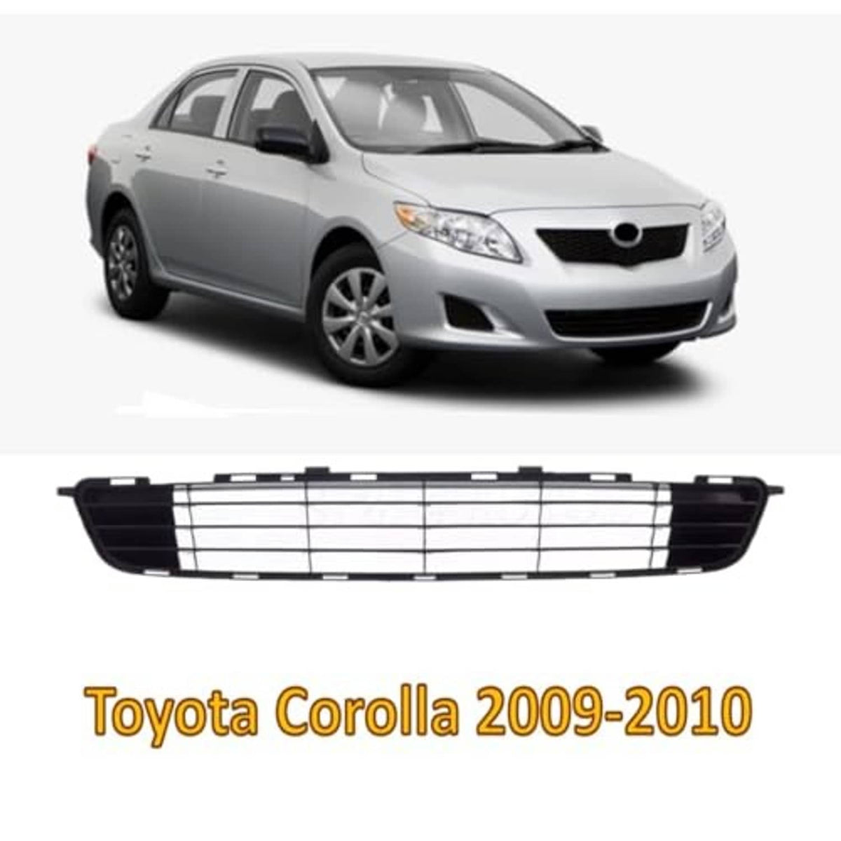 Front bumper grille, black with chrome horizontal slats and round opening