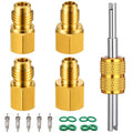 Brass refrigerant tank adapter fittings set with connectors, o-rings, and removal tool