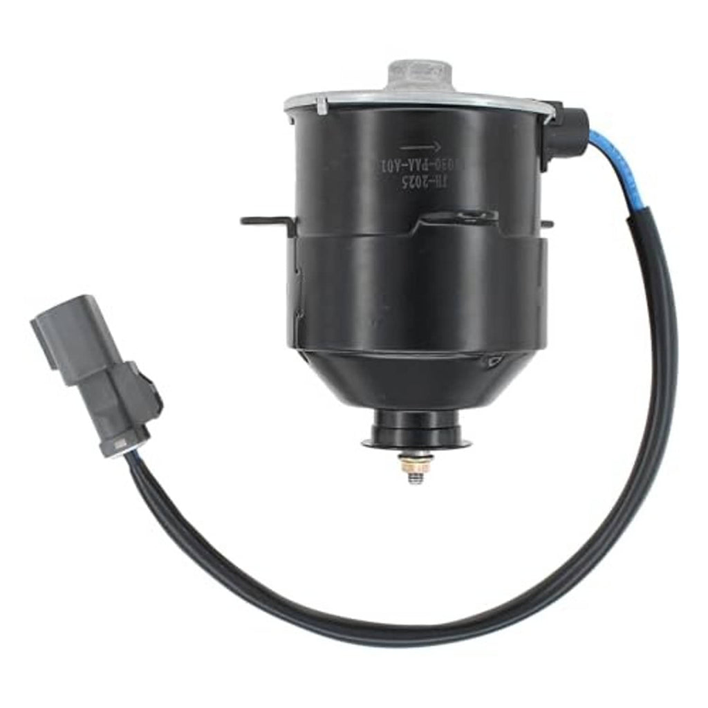 Engine radiator cooling fan motor with black housing and gray connector leads