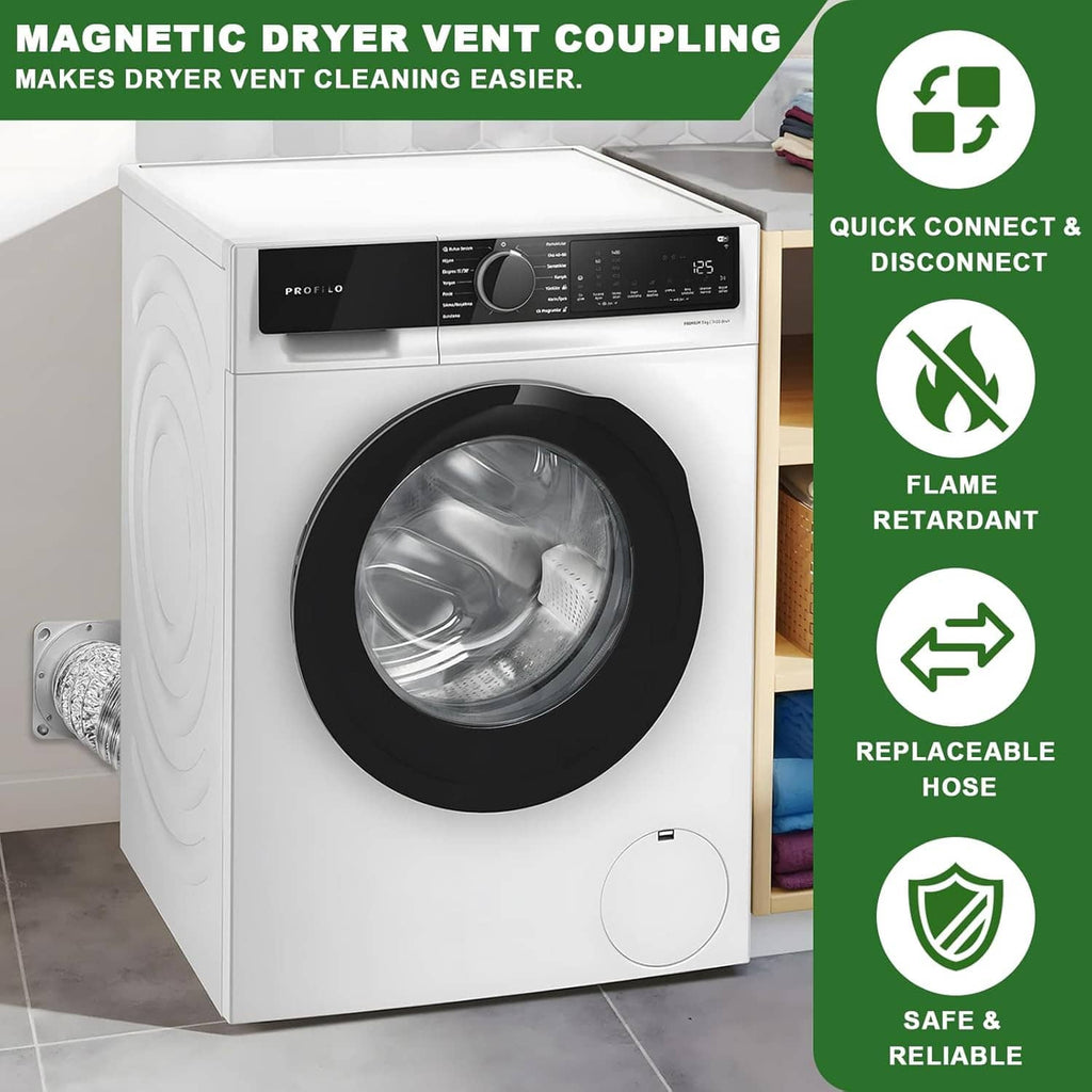 Magnetic dryer vent coupling on a dryer, quick connect and disconnect installation concept