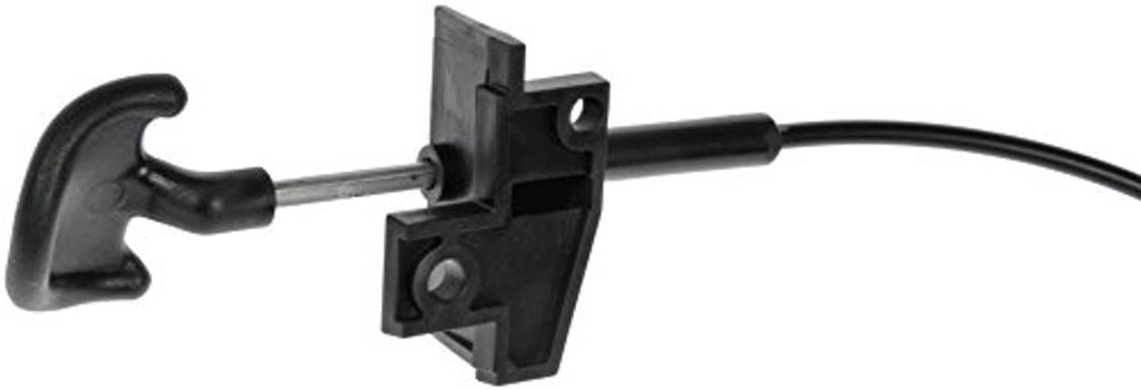 Hood release cable with black bracket and metal-tipped release handle