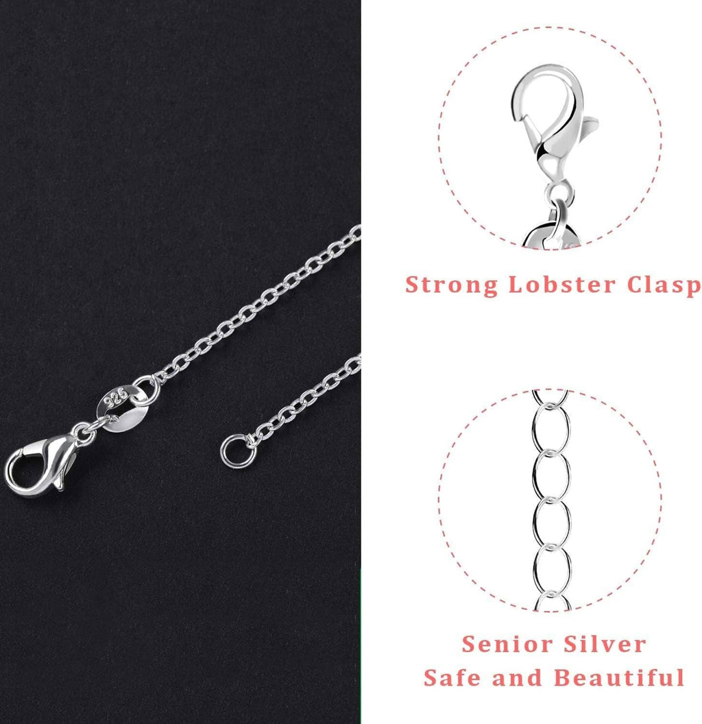 Silver-plated necklace chain with lobster clasp and oval links, shown close-up.
