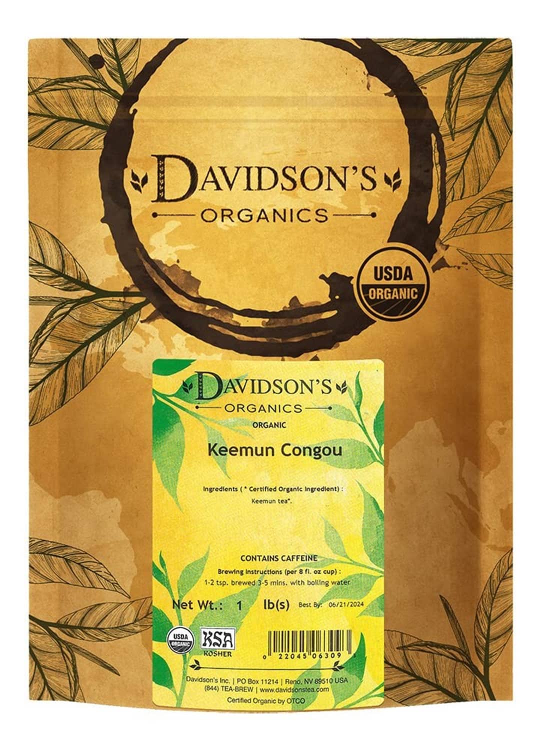 Organic Keemun Congou loose leaf black tea pouch, 1 lb.