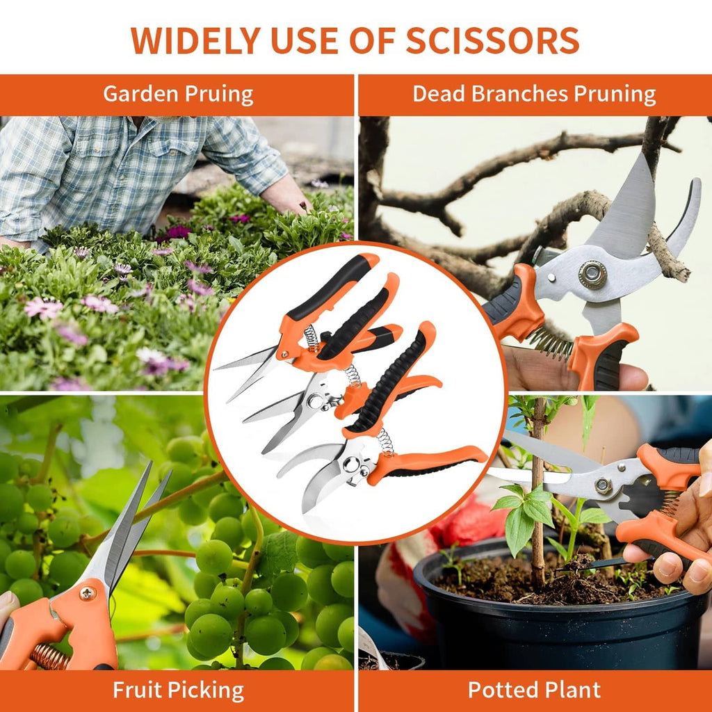 Orange-and-black pruning shears with stainless blades for trimming branches