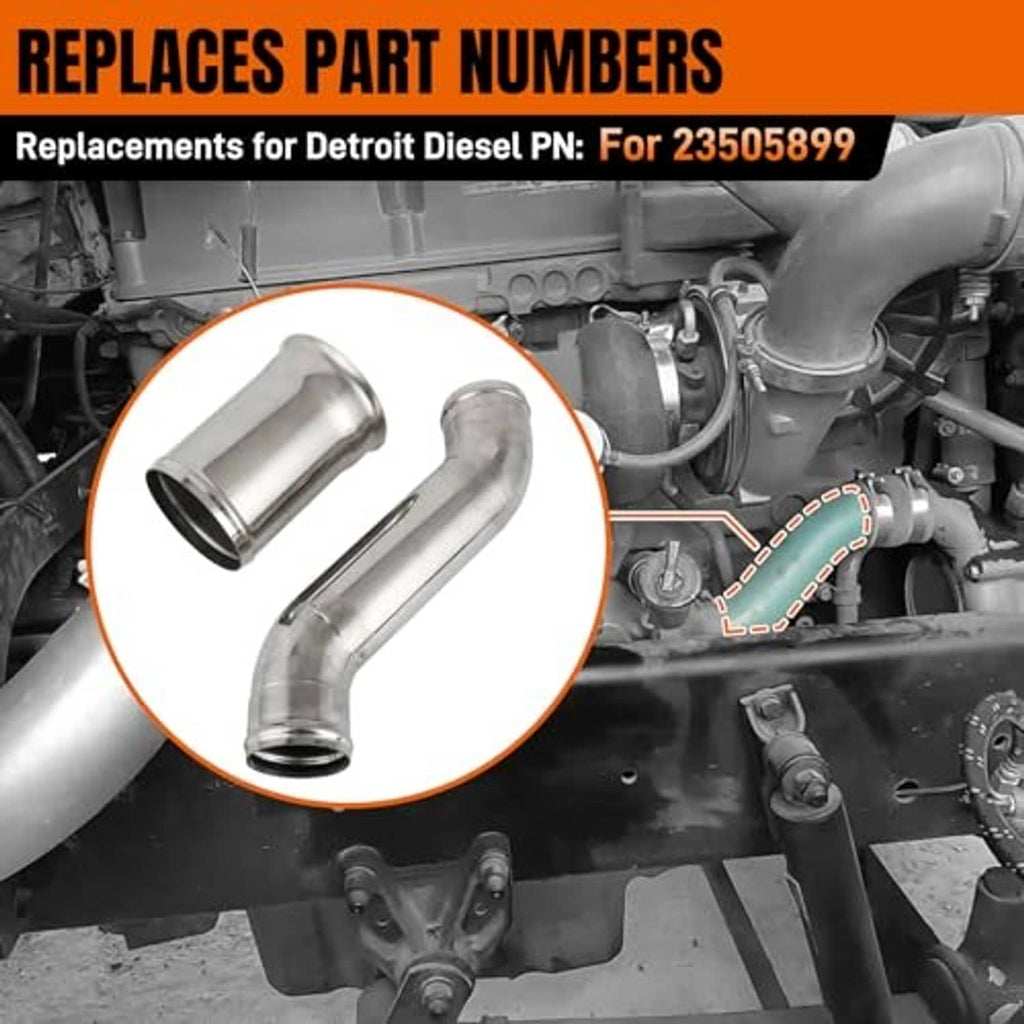 Silver coolant pipe replacement part shown with matching Y-shaped tubing.