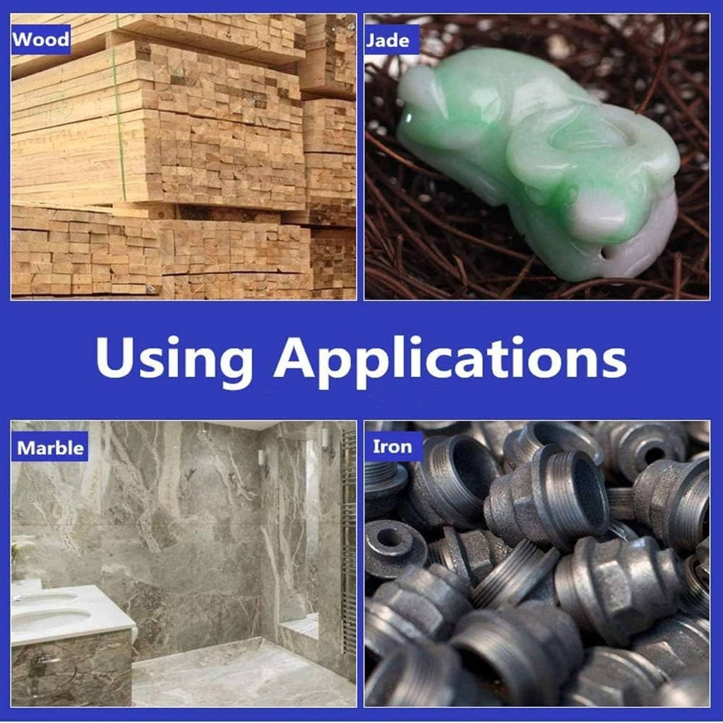 Abrasive buffing set applications for wood, marble, and iron polishing.