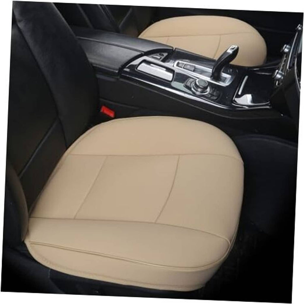 Beige PU leather car seat cover with smooth front panel and stitched seams