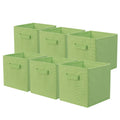 Set of 6 foldable green fabric storage cubes with front pull handles
