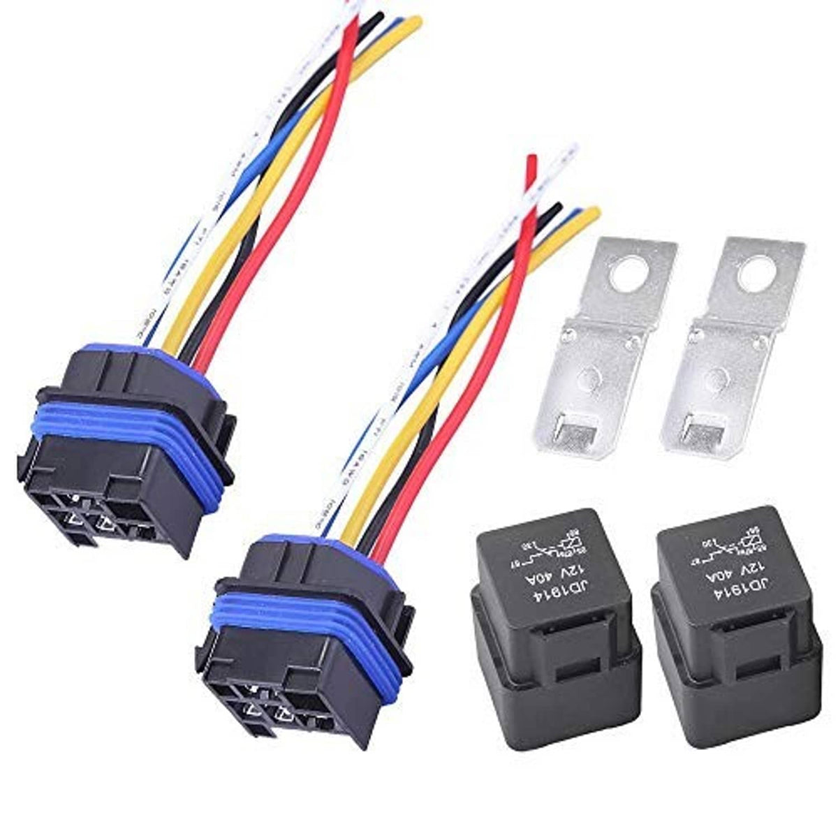 Marine tilt trim relay set: two black relays, wiring harness, and metal mounting clips