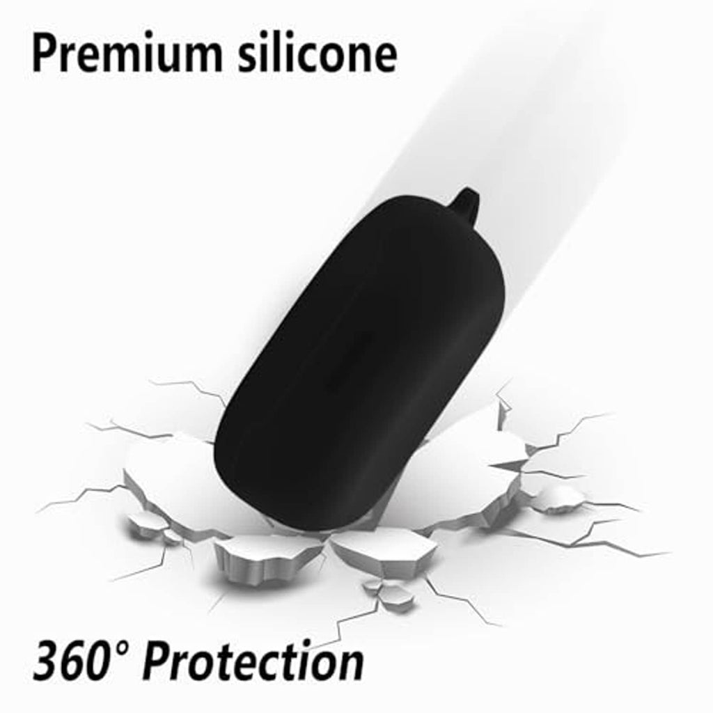 Black silicone protective earbuds case with loop-style carabiner clip