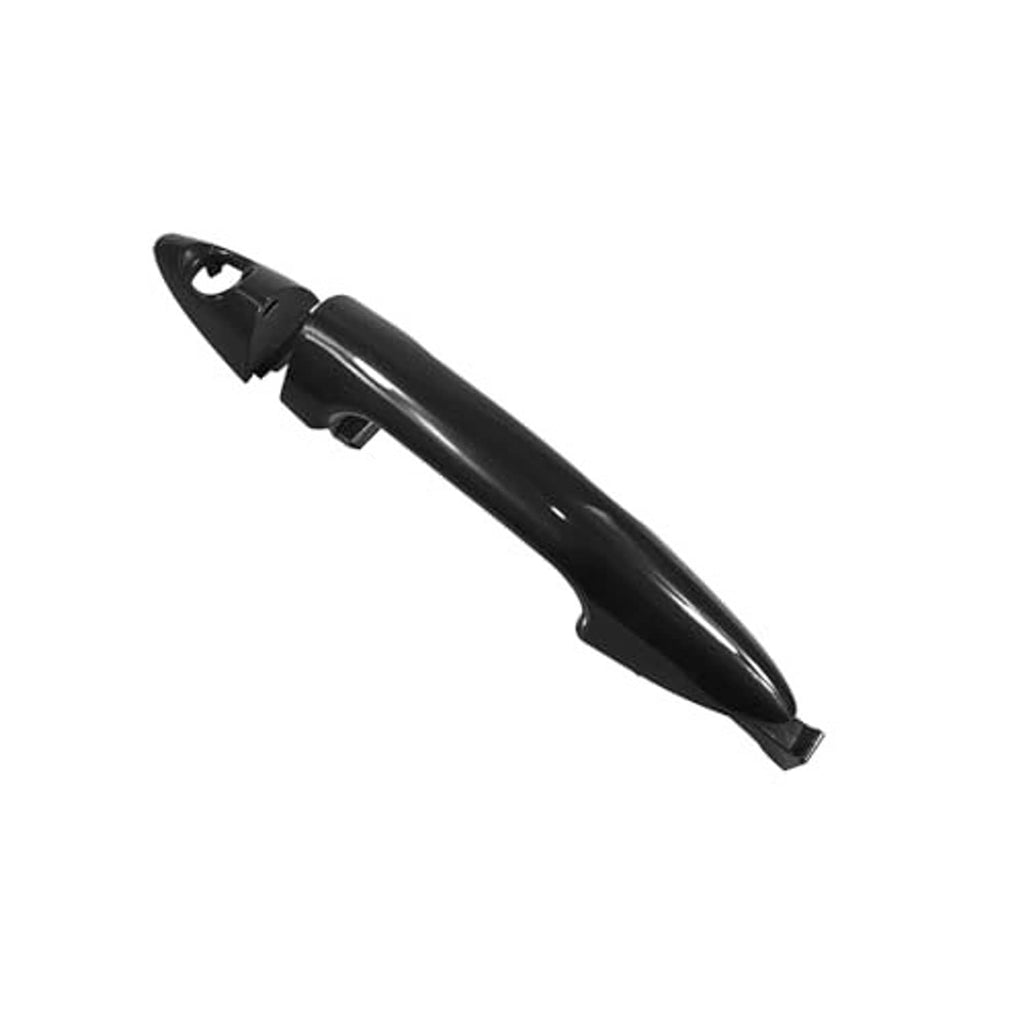 Black passenger-side exterior door handle with smooth oval lever and keyhole