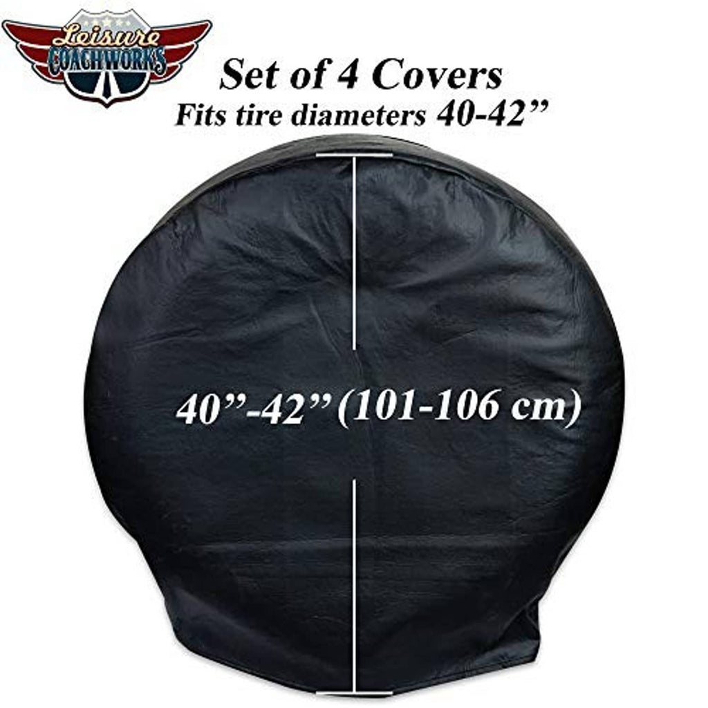 Single black RV wheel/tire cover with seam lines, domed rounded shape