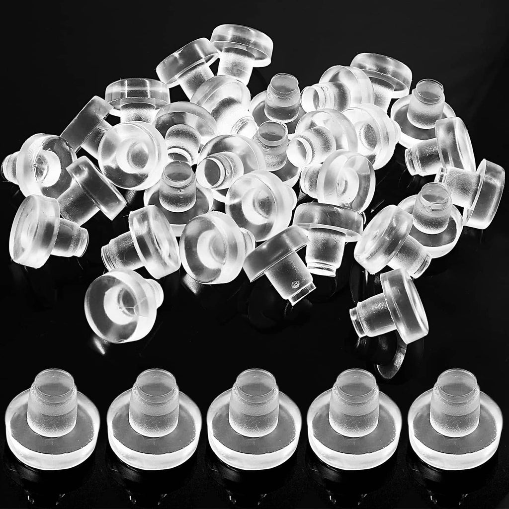 Litoexpe clear glass table top bumpers with stems, 30-piece set shown