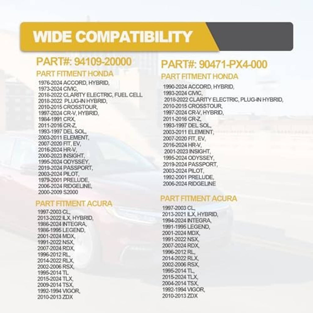 Compatibility list overview for drain plug washers for Honda and Acura models