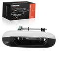 Chrome exterior door handle with black inner grip and mounting rod