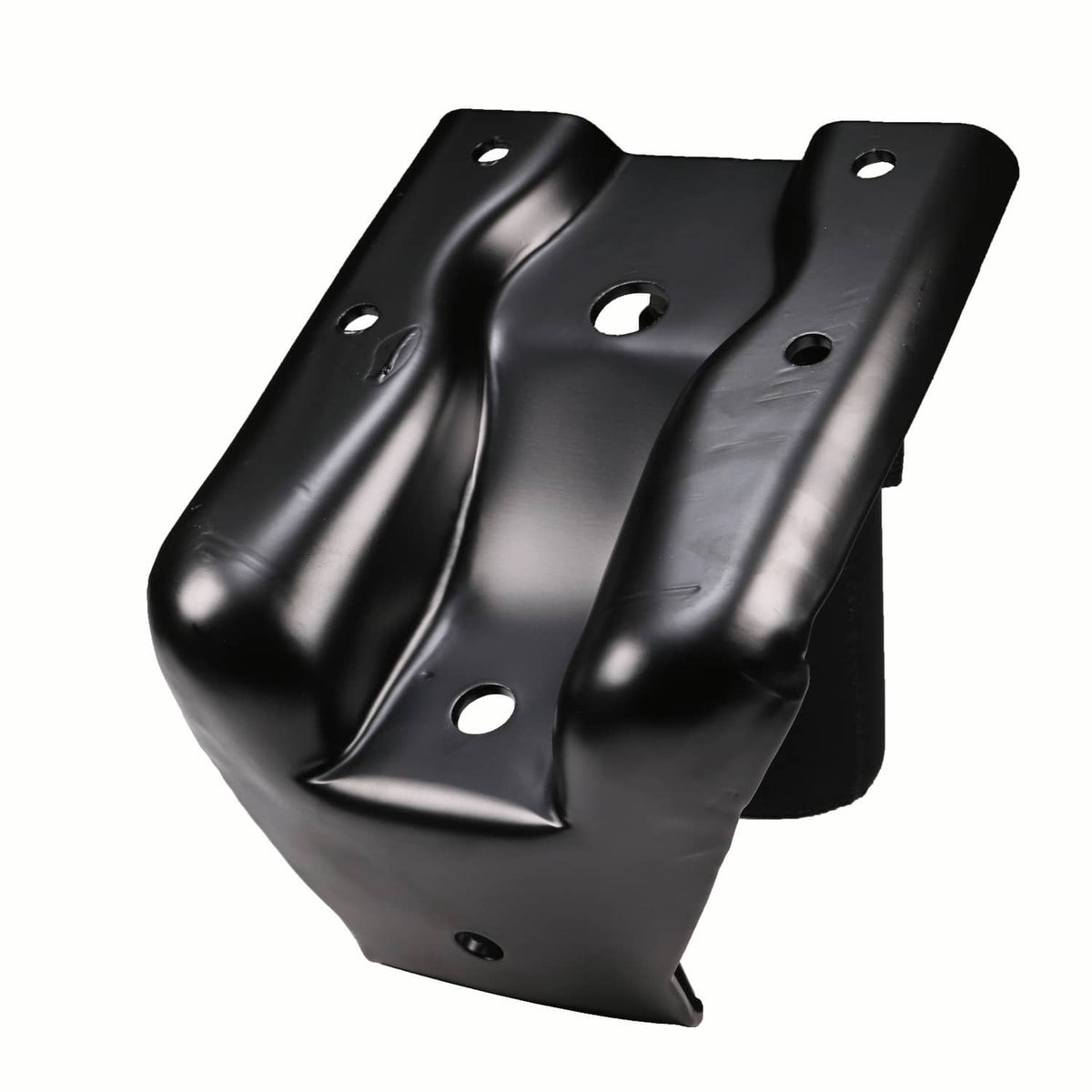 Rear leaf spring hanger shackle bracket pair, black metal with large center hole