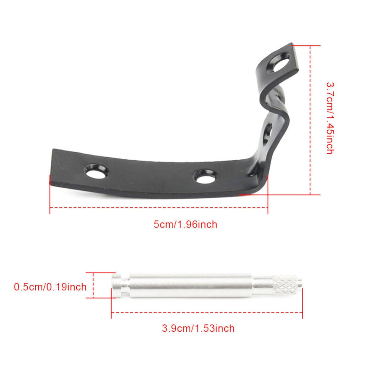 Black glove box hinge repair bracket with mounting holes and silver bolts