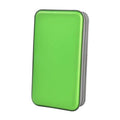 Green hard plastic CD/DVD case with gray edging and side zipper closure