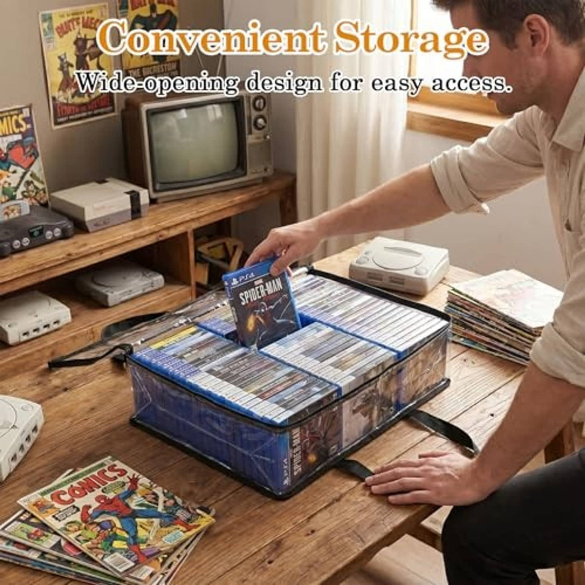 Fold-flat Blu-ray storage bags with clear sleeves, wide opening for easy access