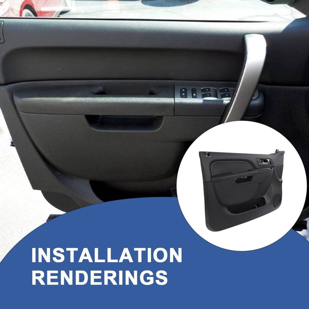 Front door interior trim panel, driver side, black, shown with door switch area