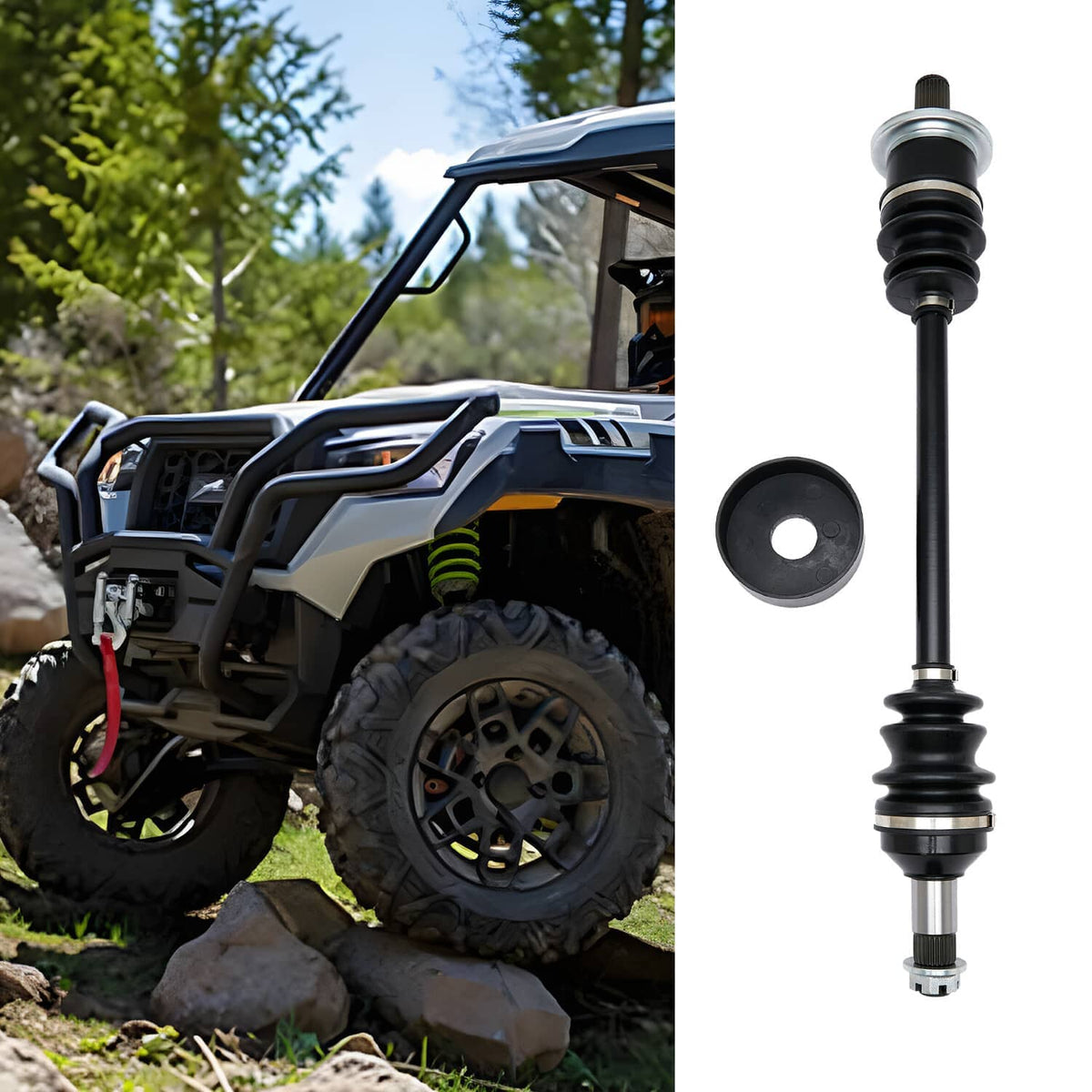 Rear left/right complete CV joint axle assembly with black rubber boots and shaft