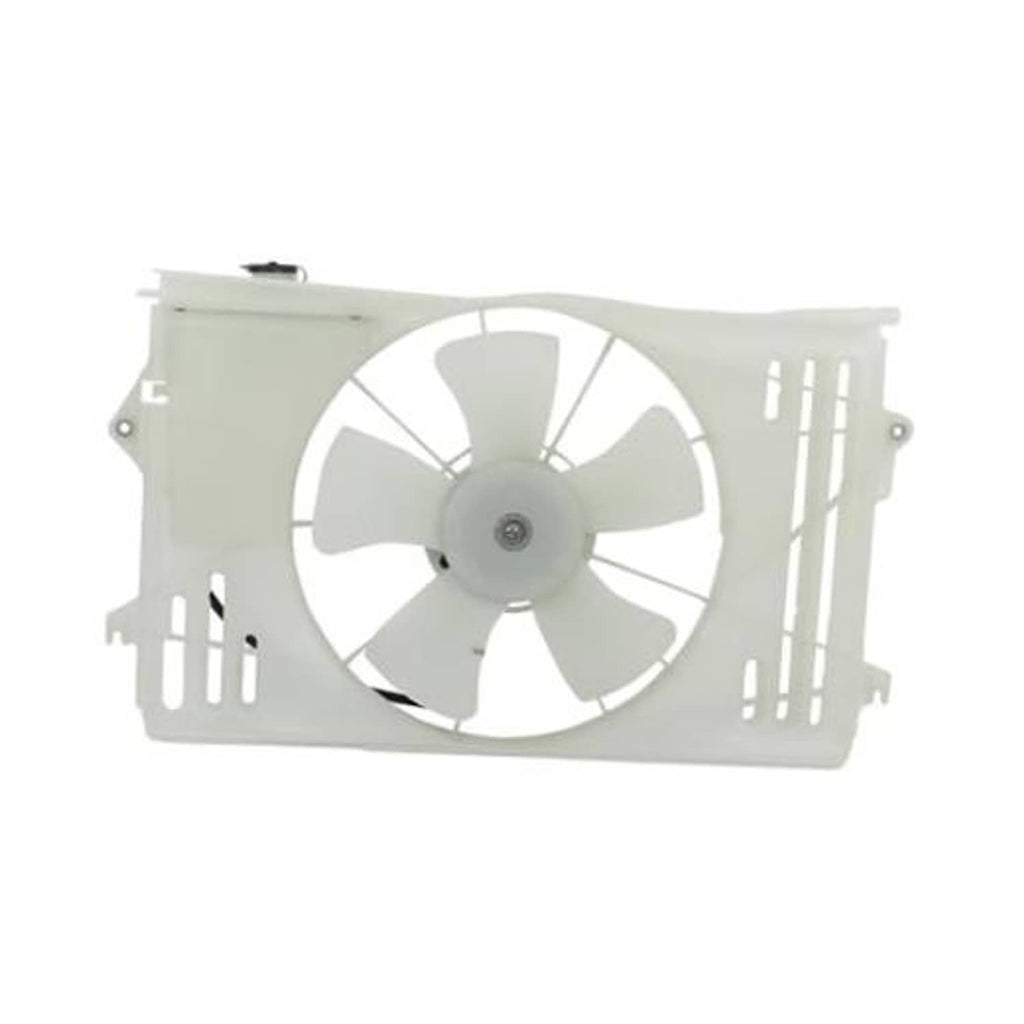 Radiator cooling fan replacement assembly with white fan blades and mounting frame