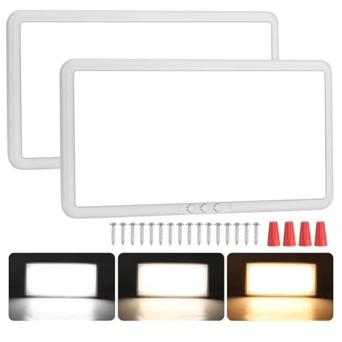 Rectangular LED ceiling light panels kit with frosted frames, mounting pins, and color options