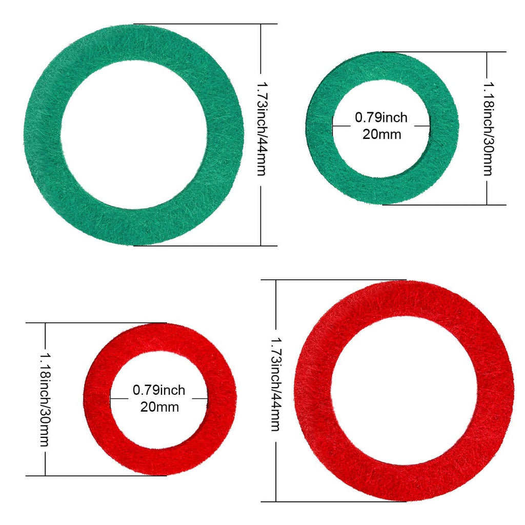 Fiber battery terminal washers with inner hole, red/green; 20mm size shown