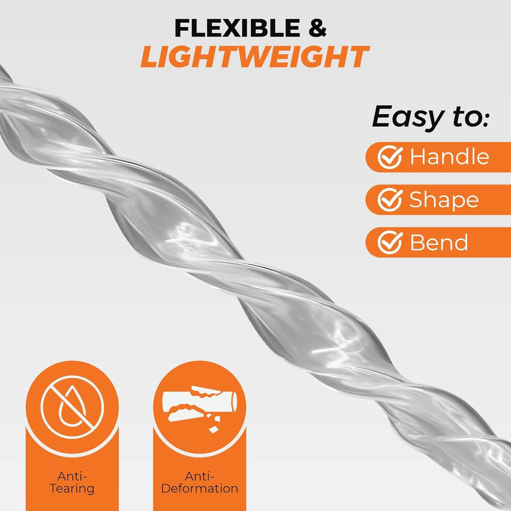 Clear flexible PVC tubing stretched in a curved, lightweight coil