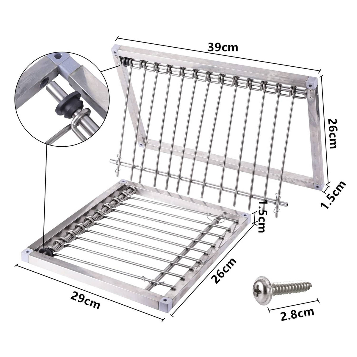 Open stainless steel pigeon trap frame with wire bars and folding base, 39 cm