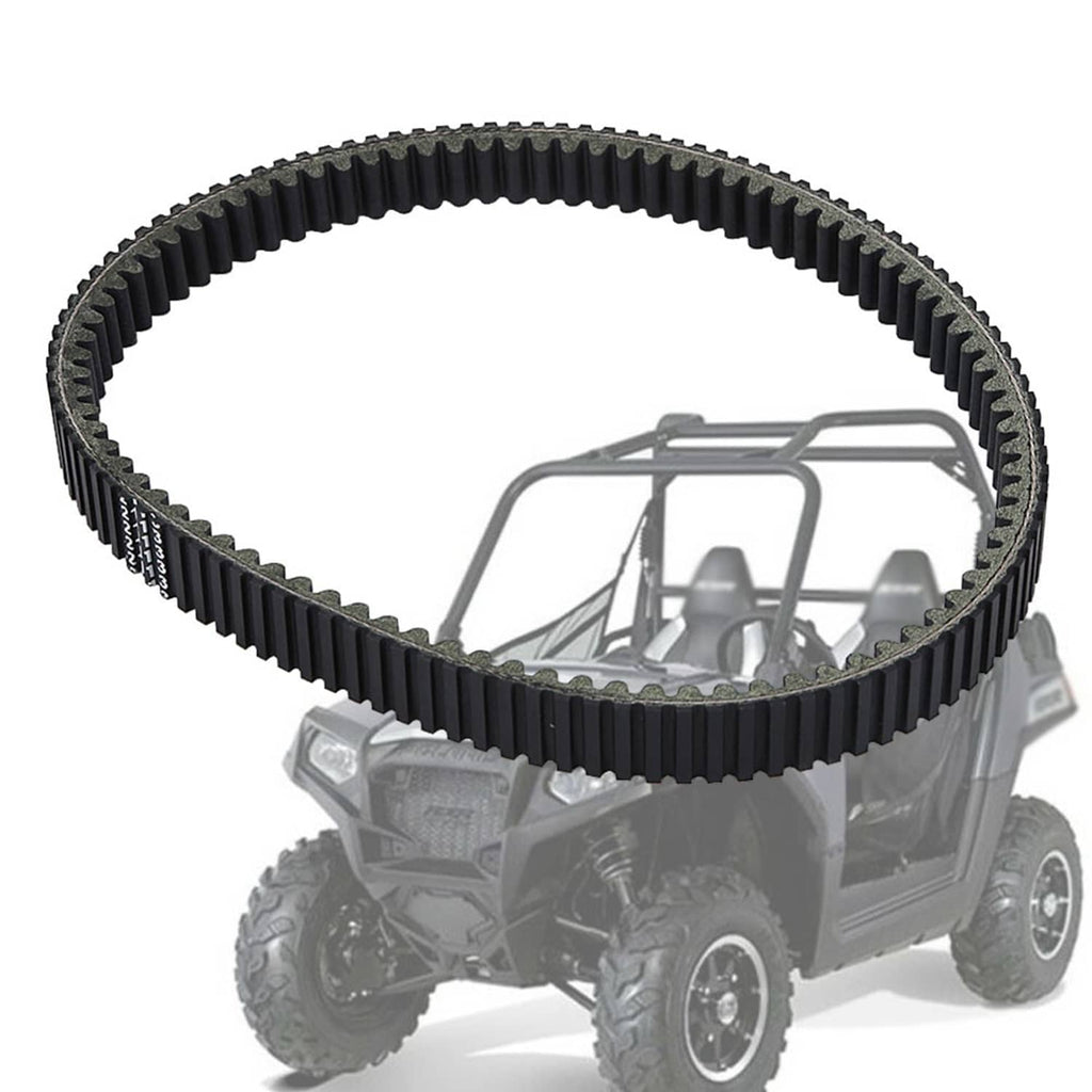 Black toothed drive belt loop for UTV, shown in a circular shape with ribbed edges