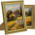 Ornate vintage gold 8x10 picture frame with real glass, front view