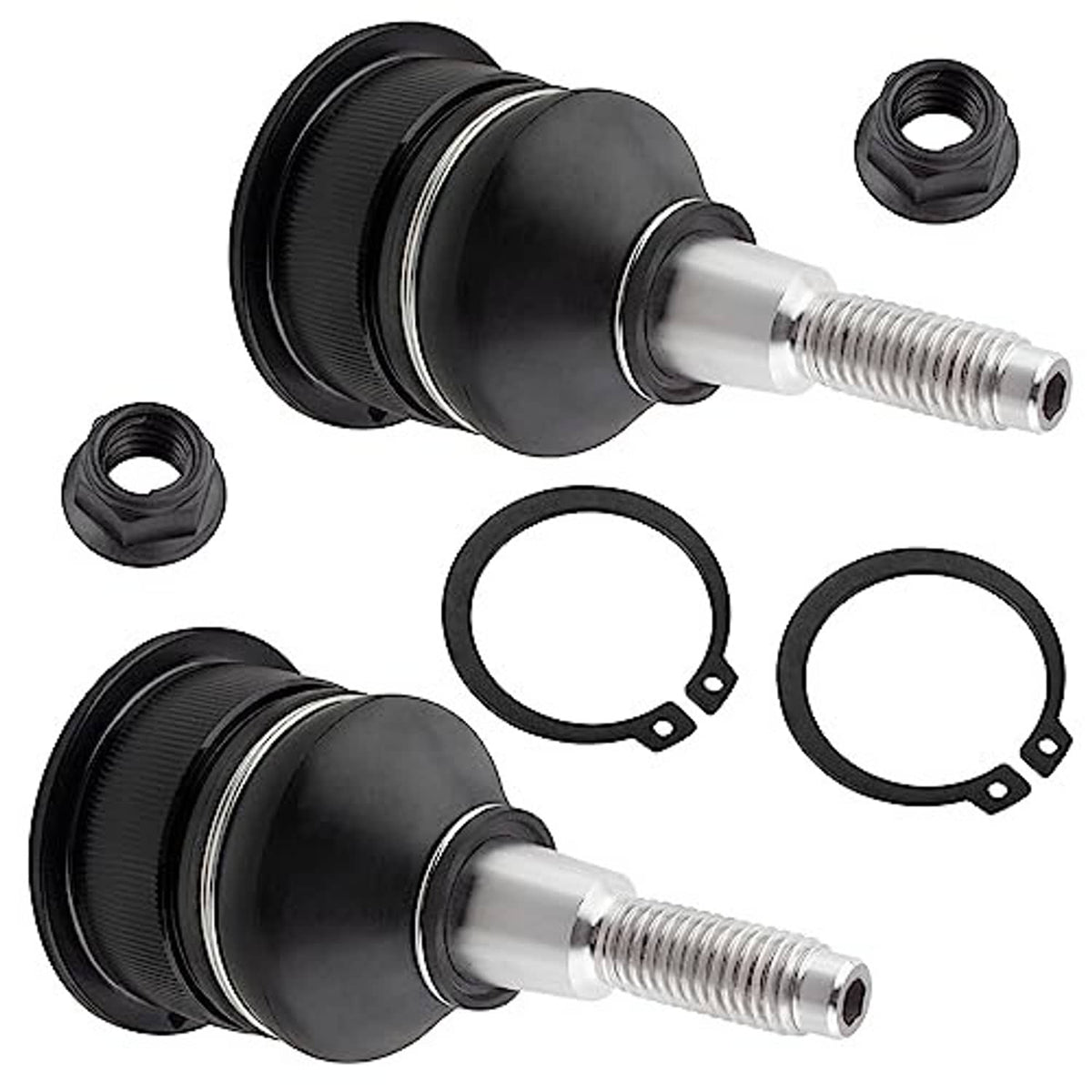 Front upper ball joint pair with rubber boots, O-ring seals, and threaded studs