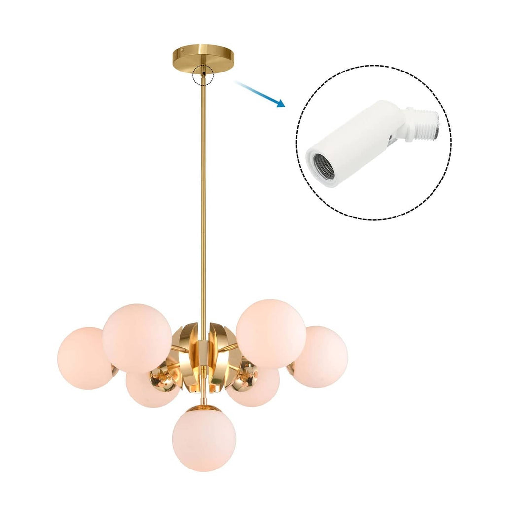 White sloped ceiling light socket adapter installed on a ceiling light fixture