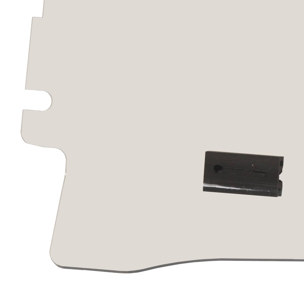 Tinted flip windshield panel with mounting clips, corner cutout