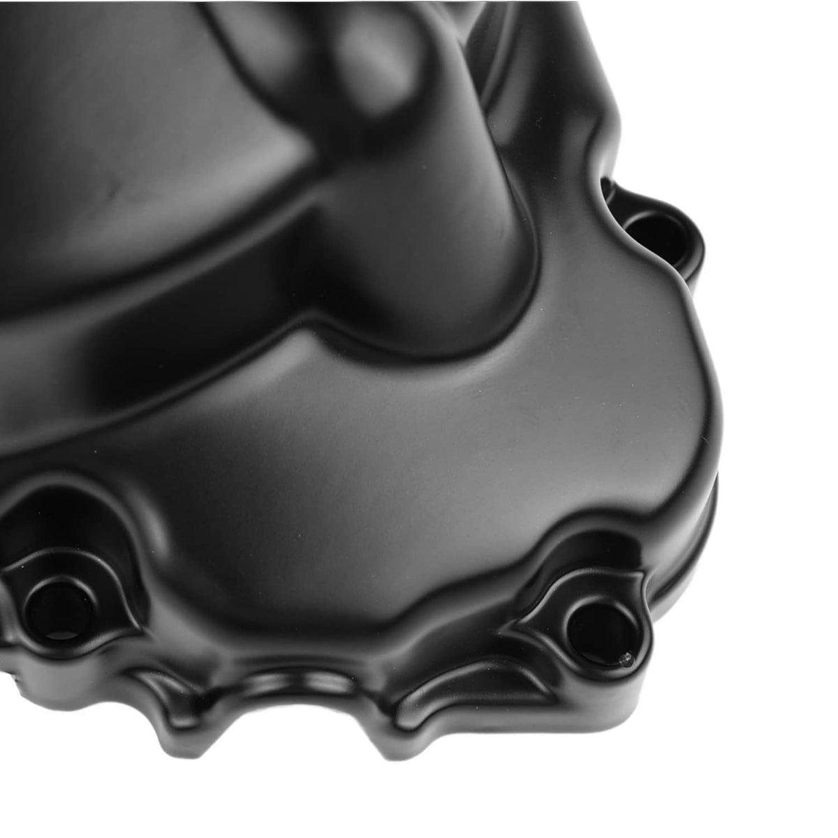 Black engine crankcase stator cover corner with mounting holes