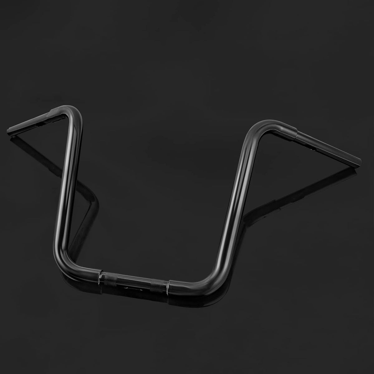 Black ape hanger handlebars with upward angled ends and mounting clamp